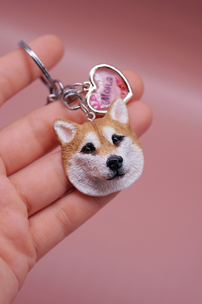 Keychain with a polymer clay face